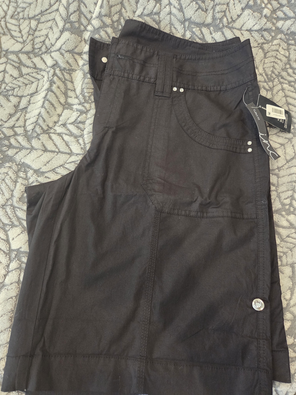 INC International Concepts Black Cargo Pants with Utility Pockets, Curvy Fit